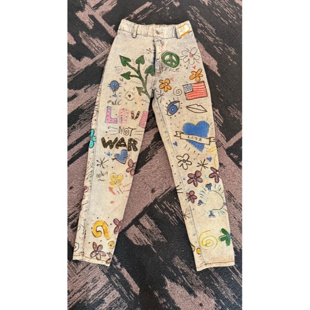 80’s Vintage Golden Star Jeans hand painted by Leslie Hamel
